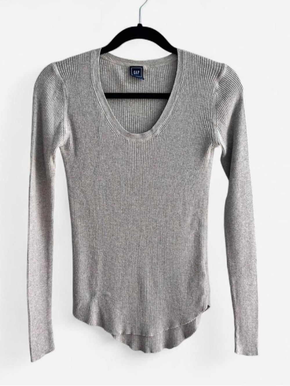 GAP Ribbed Scoop-Neck Long Sleeve Top Coquette Dainty Pointelle Bella Elena
